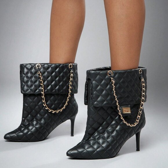 Black Elegant Women's Glamorous Stiletto Heel Booties - Picture 2 of 7